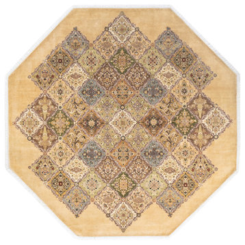 Das Octagon One-of-a-Kind Hand-Knotted Area Rug Yellow, 8'1"x8'1"