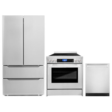 3-Piece, 30" Electric Range, 24" Dishwasher and French Door Refrigerator