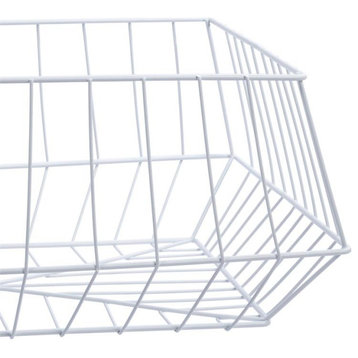 Truu Design Trapezoid Wire Metal Storage Baskets in White (Set of 2)