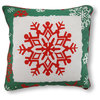 Reversible Winter Crisp Red and Green Snowflakes Pillow 18 In.