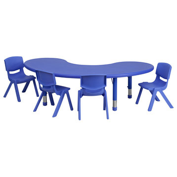 35''W X 65''L Adjustable Half-Moon Blue Plastic Activity Table Set