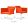 Harput Wire Lounge Chair, Chrome Plated Steel Tubes Base, Orange Camira Wool
