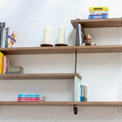 Barnaby Bespoke Adjustable Solid Beech Shelves With Slim Threaded Steel Pipe - Bookcases