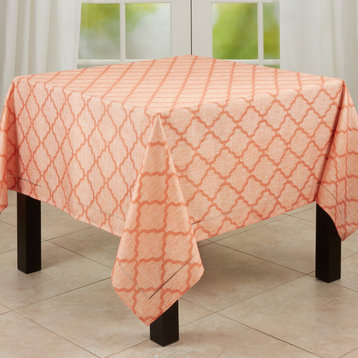 Tablecloth With Laser-Cut Hemstitch Design, Orange, 70"x70"