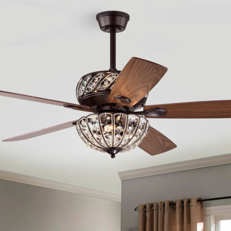 52, Indoor Oil Rubbed Bronze Reversible Ceiling Fan With Crystal Light Kit