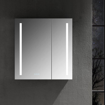 LED Mirror Medicine Cabinet With Defogger, Dimmer and Outlets, 30x32