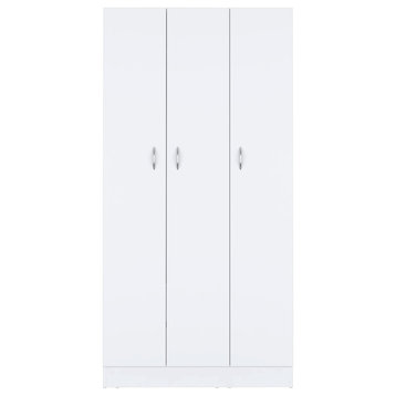 Armoire Wardrobe With 3-Doors, 2-Drawers and 4-Tier Shelves, White, Bedroom