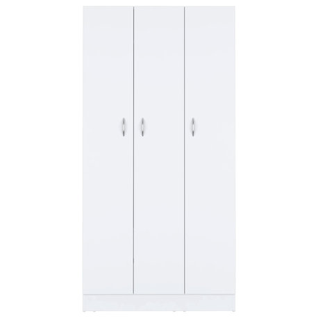 Armoire Wardrobe With 3-Doors, 2-Drawers and 4-Tier Shelves, White, Bedroom