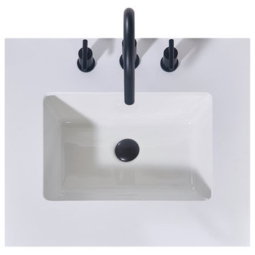 Edolo Engineered Stone Vanity Top, Snow White Apron With White Sink, 24"