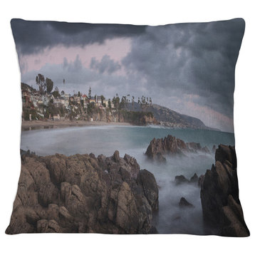 Heavy Rain Clouds Over Crescent Bay Landscape Wall Throw Pillow, 16"x16"