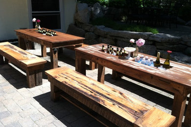 Wine/Beer tasting tables with benches using repurposed barn wood
