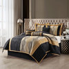Kath 7-Piece Jacquard Comforter Set, Black Gold, California King