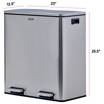 Stainless Steel Trash Can 2, 8 Gallon Compartments