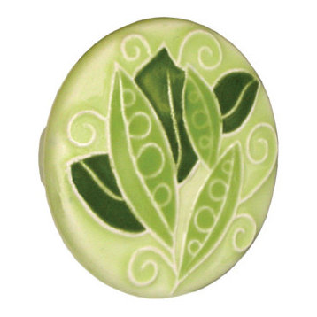 Round Ceramic Pea Pod Knob, Green