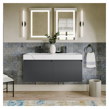 The Monolith Bathroom Vanity, Double Sink, 48", Dark Gray, Wall Mount