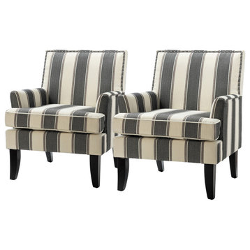Wooden Upholstery Armchair, Set of 2, Stripe Black