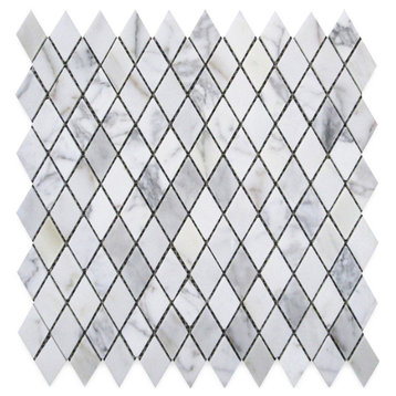 Statuary White Marble 1x1-7/8 Rhomboid Diamond Mosaic Tile Polished, 1 sheet