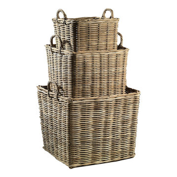 Rabarbaro Rattan Baskets With Handles, Square
