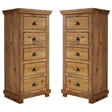 Home Square 5 Drawer Lingerie Chest Set in Distressed Pine (Set of 2)