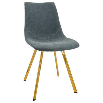 Leisuremod Markley Modern Leather Dining Chair With Gold Legs Mcg18Bu