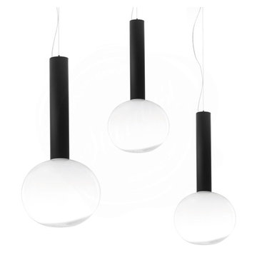 EVOKE Classic Modern Glass Murano-Glass Shade Pendant Light Fixture, White/Black