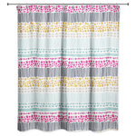 DDCG - Boho Tribal Print Shower Curtain - Wake up your bathroom with the Boho Tribal Print Shower Curtain. This boho striped pattern shower curtain features beautiful colors and a fun pattern that will add a bold focal point to your bathroom. The fabric shower curtain includes 12 eyelets for hanging and is made of softened polyester fabric. Colors include shades of pink, white, navy, mustard yellow, gray and turquoise. This unique shower curtain is designed, printed and assembled in the U.S.A. Shower curtains are made stitched enforced eyelits for hanging. Grommets, hooks and rod are not included.