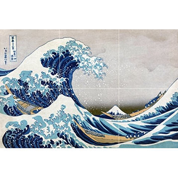 Tile Mural Kitchen Backsplash Japan Sea Great Wave off Kanagawa Ceramic Glossy
