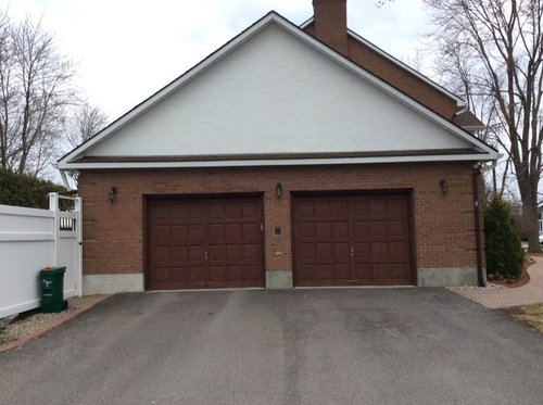 Red Brick Home Garage Door And Gable Paint Colour