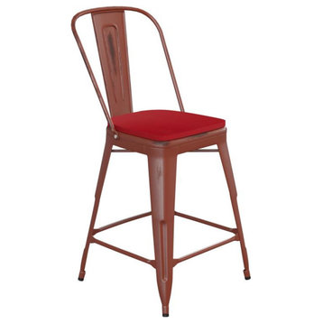 Carly Commercial Grade 24" High Metal Indoor-Outdoor Counter Height Stool, Kelly Red/Red