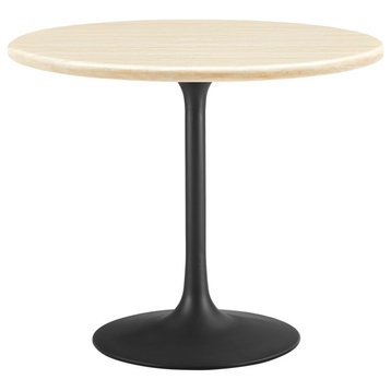 Lippa 36" Round Artificial Travertine Dining Table, Black Travertine
