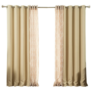 Sheer Moroccan Solid Blackout Silver Grommet Top Mix/Match Curtains, Beige, 84"