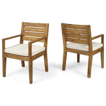 GDF Studio Arely Outdoor Acacia Wood Dining Chairs, Set of 2, Beige