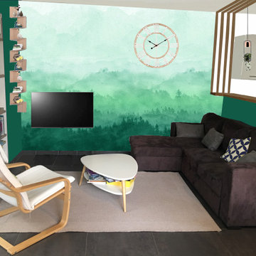 Vert, papier peint et tasseaux