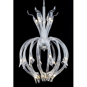 D25.5" Clear Hand Blown Glass Chandelier With Chrome Hardware