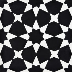 Moroccan Mosaic and Tile House - Medina Handmade Cement Tile, Black/White, Sample - Wall And Floor Tile