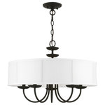 Livex Lighting - Livex Lighting 5 Light Black Pendant Chandelier - The five-light Brookdale pendant chandelier combines floral details and casual elements to create an updated look. The hand-crafted off-white fabric hardback drum shade is set off by an inner silky white fabric that combines with chandelier-like black finish sweeping arms which creates a versatile effect. Perfect fit for the living room, dining room, kitchen or bedroom.