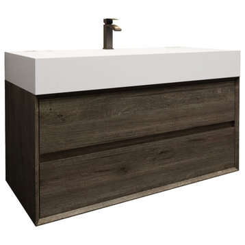 MAX 42" Floating Bath Vanity With Acrylic Sink, Gray Oak