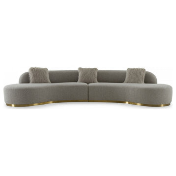 Divani Casa Frontier - Glam Grey Fabric Curved Sectional Sofa