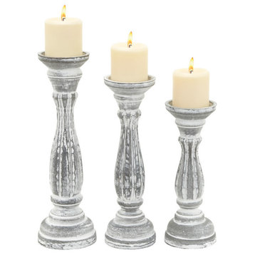 Traditional White Wooden Candle Holder Set 98761