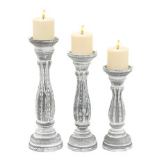 Set of 3 White Wood Traditional Candle Holder, 15", 13", 11" 98761