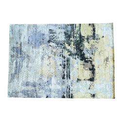 HAND-KNOTTED ABSTRACT DESIGN WOOL AND BAMBOO SILK ORIENTAL RUG - Area Rugs