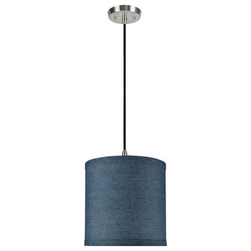 Aspen Creative 71056-11, 1-Light Fabric Lamp Shade Hanging Pendant, Washing Blue