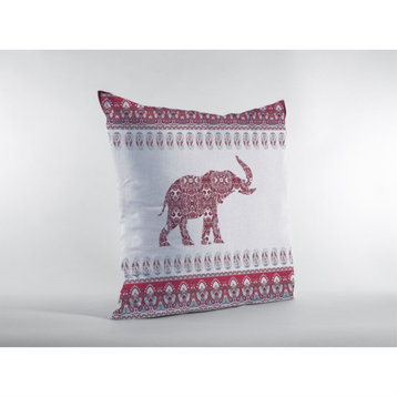 Paisley Elephant Double Sided Suede Pillow, Zippered, Red