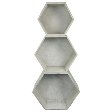 11.8" Gray Wash Hexagon Wood Crate, Set of 3
