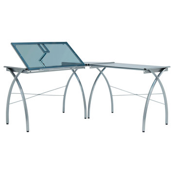 Futura LS Corner Workcenter With Tilt, Silver/Blue Glass