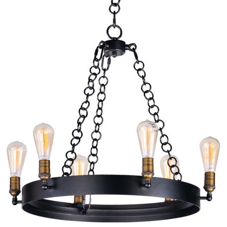 Maxim 26273 Noble 26"W 6 Light Chandelier - Black / Natural Aged Brass