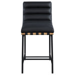 Meridian Furniture - Burke Counter Stool, Black, Vegan Leather, White Oak Veneer Metal Dowel - Kick back and relax with a drink in your hand with this Burke black vegan leather counter stool. Featuring soft black vegan leather upholstery and black vegan leather straps, this counter stool is cozy and stylish. Its matte black metal frame provides sturdy support so you can enjoy this stool for years to come. A white oak veneer metal dowel is tucked firmly in place beneath the front of the stool, providing extra support and added style.