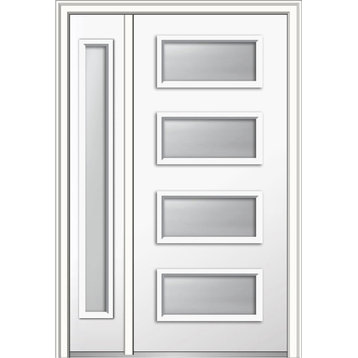 Frosted 4-Lite Fiberglass Smooth Door With Sidelite, 53"x81.75", RH In-Swing