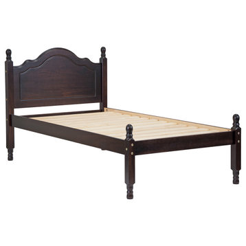 100% Solid Wood Reston Twin Panel Headboard Platform Bed, Java