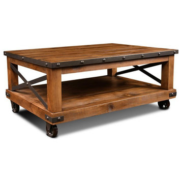 Sunset Trading Rustic City Wood Coffee Cocktail Table with Shelf in Espresso Oak